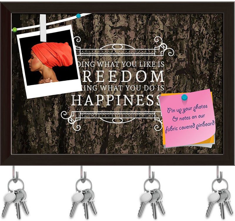 Artzfolio Calligraphic Art Pinboard with Key Holder Hooks Dark Brown Frame 17.5x12inch Cork Bulletin Board  (Multicolor 17.5 x 12 inch (44 x 30 cms))