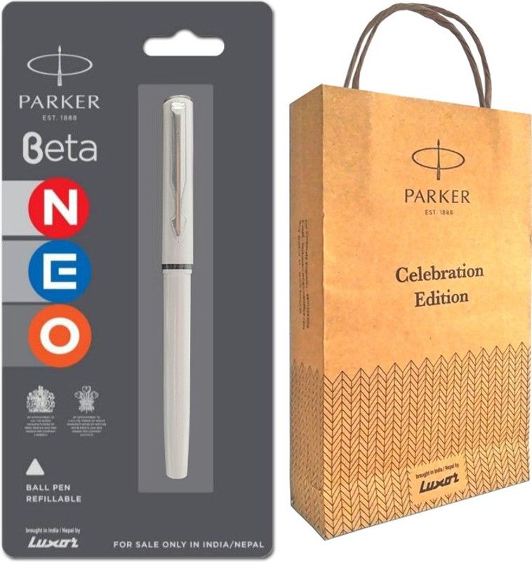 PARKER BETA NEO BALL PEN WITH STAINLESS STEEL TRIM (White) With Gift Bag Ball Pen  (Blue)