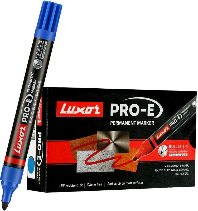 LUXOR Blue Pro-E Refillable Permanent Marker  (Set of 10, Blue)