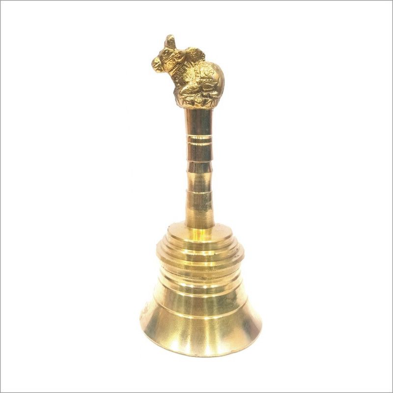 E handicrafts Brass Vastu/Feng Shui Hindu Hand Held Nandi Bell - Brass Puja Prayer Ghanti - 8.5cm Brass Pooja Bell  (Gold, Pack of 1)