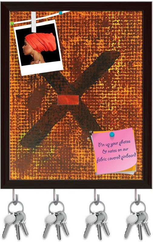 Artzfolio Abstarct Artwork Pinboard with Key Holder Hooks Dark Brown Frame 6x7.4inch Cork Bulletin Board  (Multicolor 6 x 7.4 inch (15 x 19 cms))