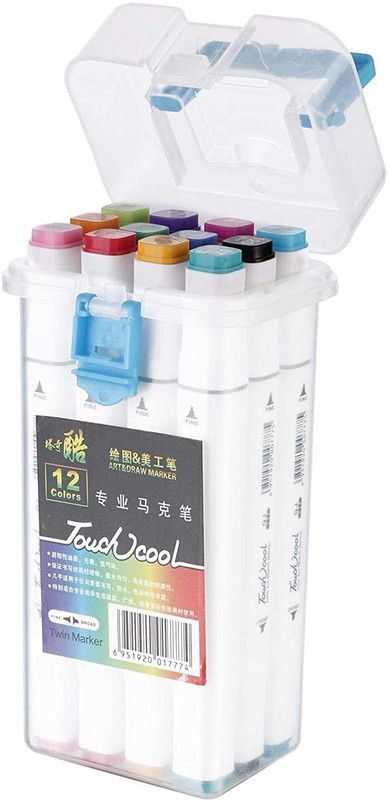 FRKB Twin Tip Markers with Carry Case - Pack of 12  (Set of 12, Multicolor)