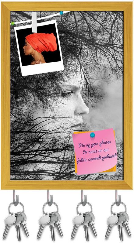 Artzfolio Portrait Of Young Woman D1 Pinboard with Key Holders Golden Frame12x17.5inch Cork Bulletin Board  (Multicolor 12 x 17.5 inch (30 x 44 cms))