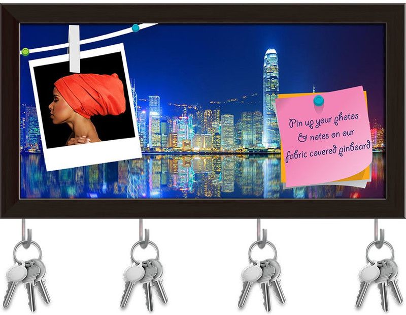 Artzfolio Hong Kong Island From Kowloon D1 Pinboard & Key Holder Dark Brown Frame19.8x10in Cork Bulletin Board  (Multicolor 19.8 x 10 inch (50 x 25 cms))