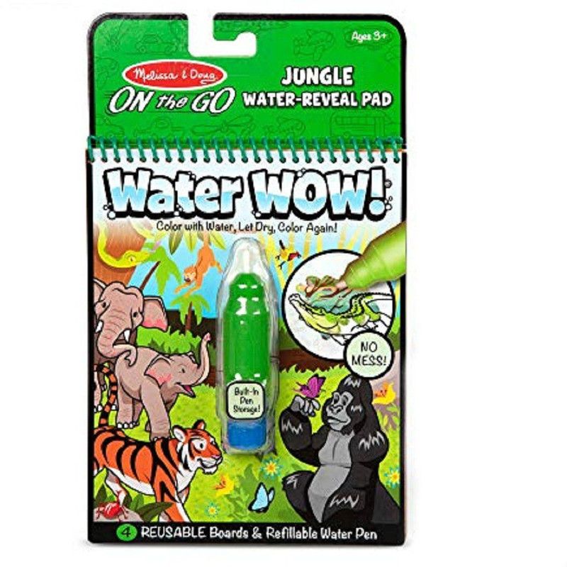 Melissa & Doug On The Go Water Wow! Jungle Activity Pad (Reusable Water-Reveal Coloring Book, Refillable Water Pen)  (Set of 1, Multicolor)