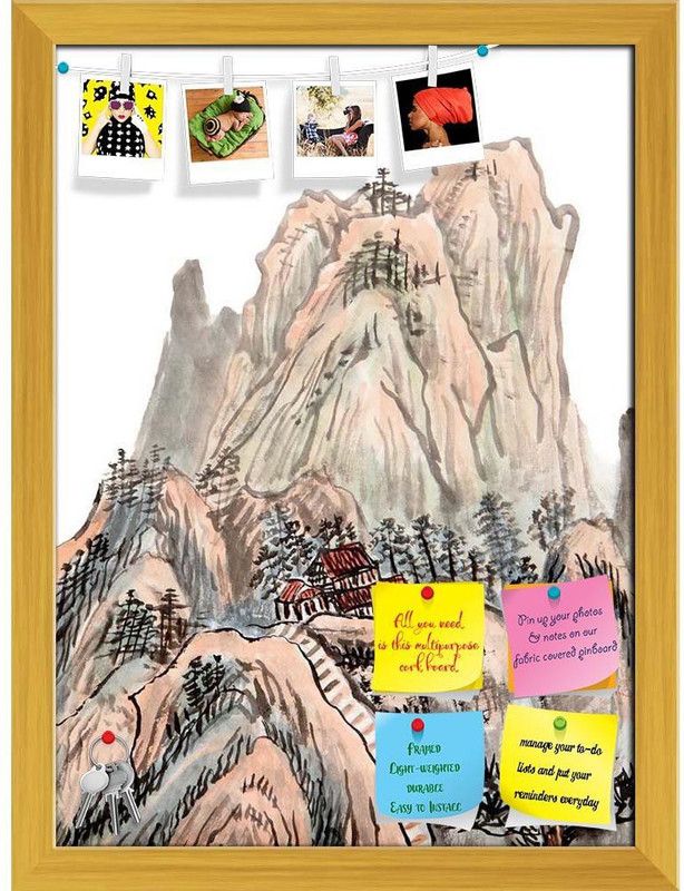 Artzfolio Traditional Chinese Artwork Notice Pin Board Golden Frame 16x21.8inch (41x55cms) Cork Bulletin Board  (Multicolor 16 x 21.8 inch (41 x 55 cms))