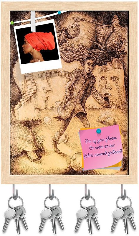 Artzfolio Surrealistic Young Man With Staircased Heads Pinboard Natural Brown 8x10.7in Cork Bulletin Board  (Multicolor 8 x 10.7 inch (20 x 27 cms))