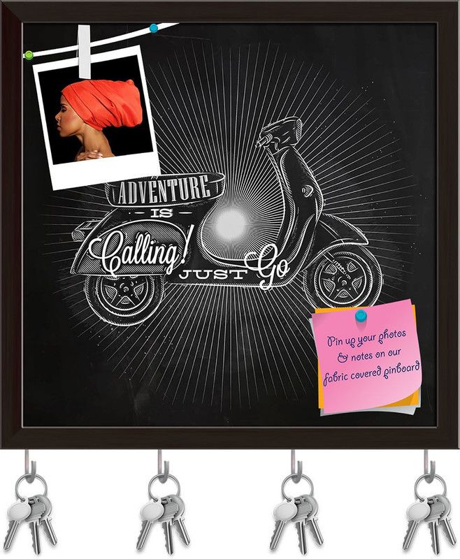 Artzfolio Adventure Is Calling Just Go Pinboard & Key Holders Dark Brown Frame16.4x16inch Cork Bulletin Board  (Multicolor 16.4 x 16 inch (42 x 41 cms))