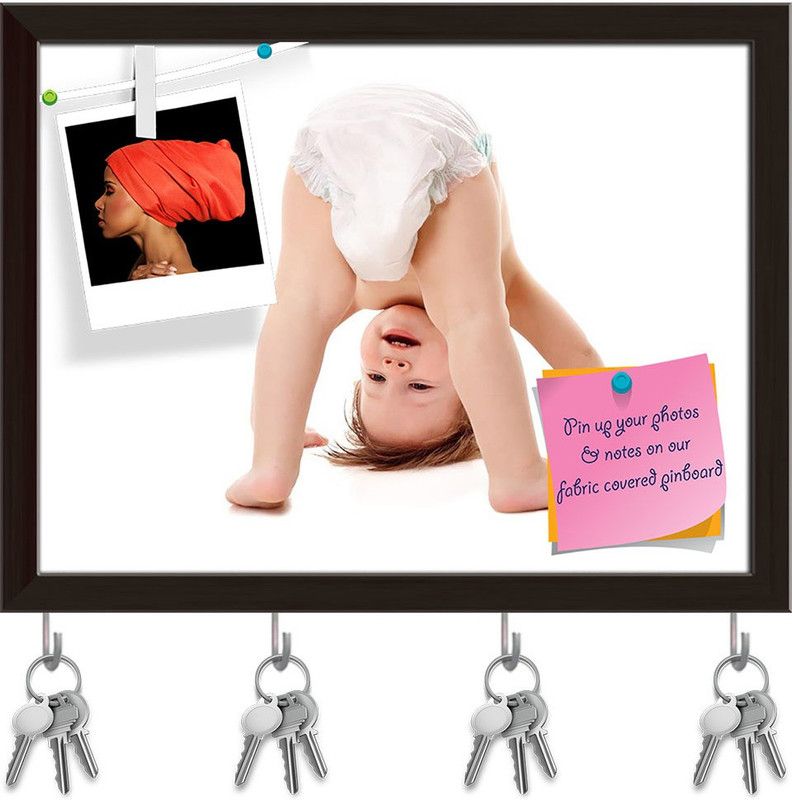 Artzfolio Funny Playing Baby Standing On His Head Pinboard & Key Hooks Dark Brown13.1x10in Cork Bulletin Board  (Multicolor 13.1 x 10 inch (33 x 25 cms))