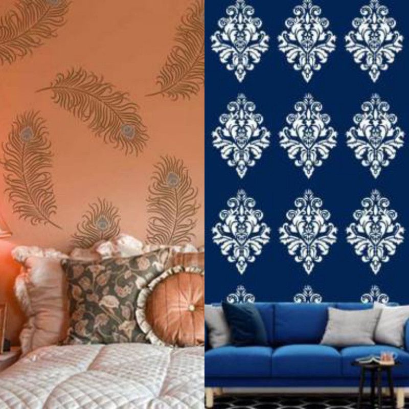 Aaradhya Collection Reusable DIY Designer PVC Wall Stencil Painting for Home Decoration Combo (16 x 24 inches, Mayuri Art Design & Designer Pattern) B6430_A506 Wall Stencil Stencil  (Pack of 2, Printed)