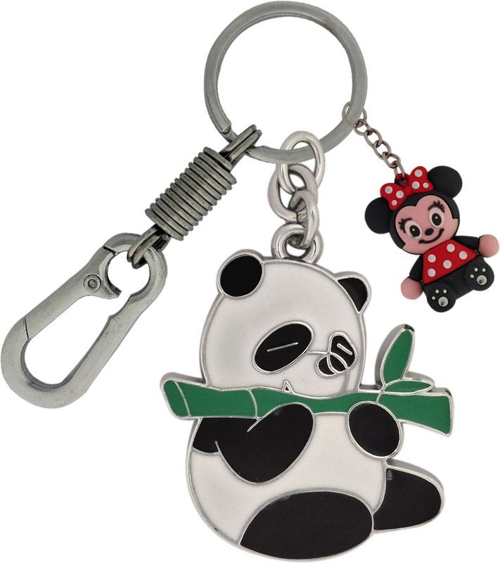 SHOKY LOOKS High Quality Multicolor Panda Eating Bamboo with Beautiful Locking Lock and Dashing Style Rubber Mini Mouse Key Chain