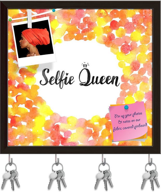 Artzfolio Selfie Queen Pinboard with Key Holder Hooks Dark Brown Frame 16.8x16inch Cork Bulletin Board  (Multicolor 16.8 x 16 inch (43 x 41 cms))