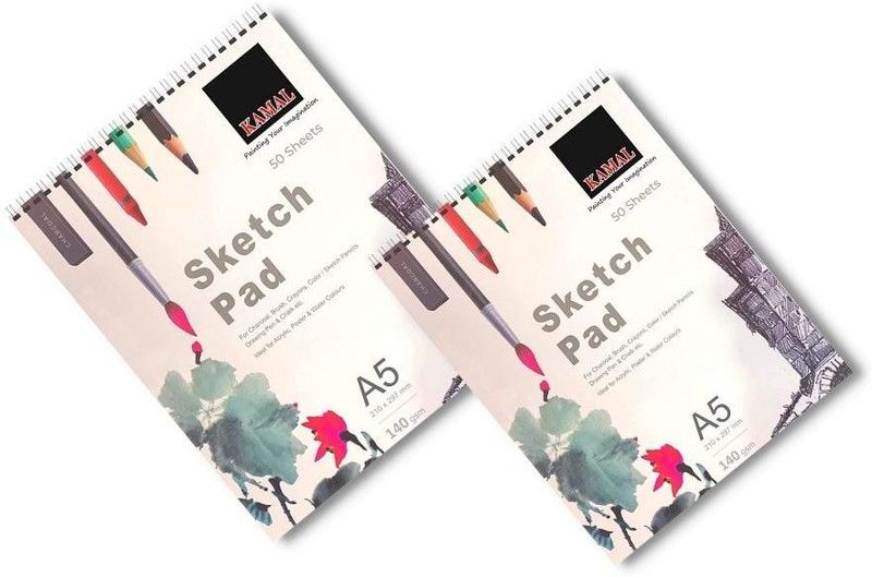KAMAL A5 Sketch pad 50 Sheets, Set of 2 Top Spiral Artists Sketching and Drawing Sketch Pad  (50 Sheets, Pack of 2)