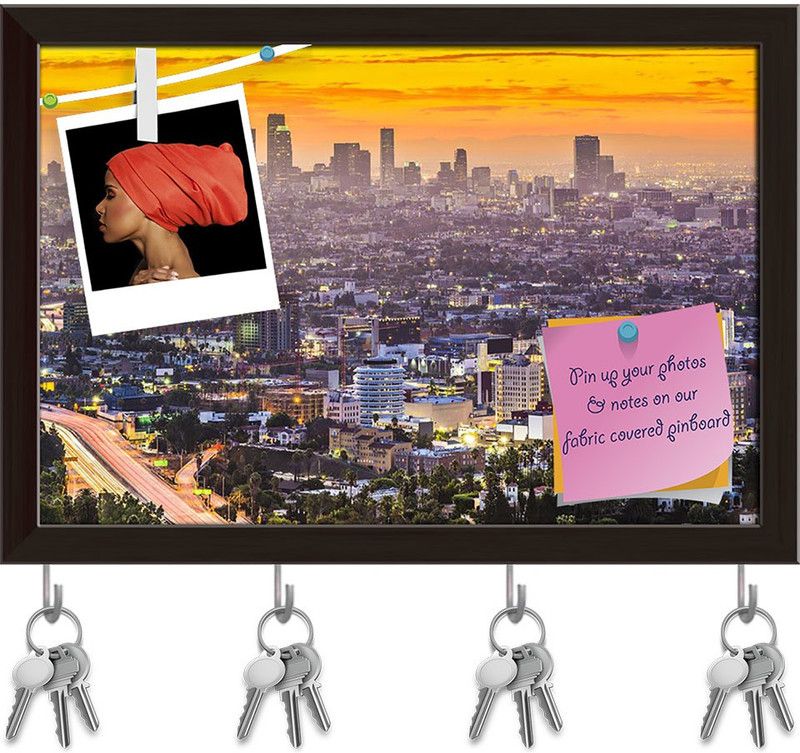 Artzfolio Downtown Cityscape of Los Angeles California USA Pinboard Dark Brown14.5x10in Cork Bulletin Board  (Multicolor 14.5 x 10 inch (37 x 25 cms))