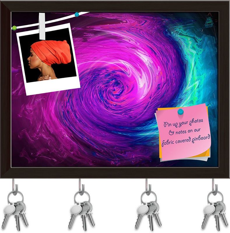 Artzfolio Abstract Pink & Blue Electric Lights Swirl Pinboard Key Hook Dark Brown10.3x8in Cork Bulletin Board  (Multicolor 10.3 x 8 inch (26 x 20 cms))