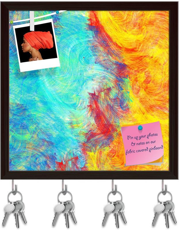 Artzfolio Abstract Artwork D54 Pinboard with Key Holder Hooks Dark Brown Frame 8x8inch Cork Bulletin Board  (Multicolor 8 x 8 inch (20 x 20 cms))