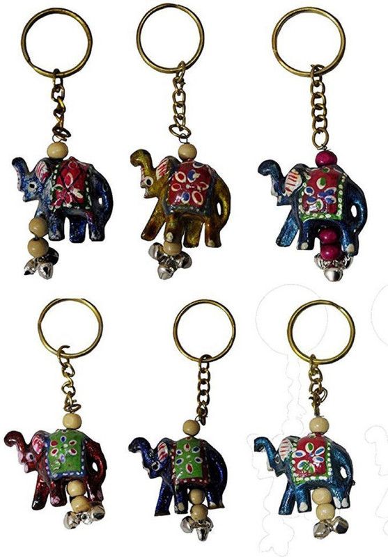 DEE Sons Polycarbonate Elephant Design Key Chain and Keyring Multicolour Set of 6 Key Chain