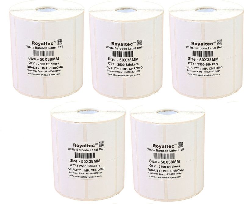 Royaltec 50X38MM Barcode Label Set of 5 Self-adhesive Paper Label  (White)