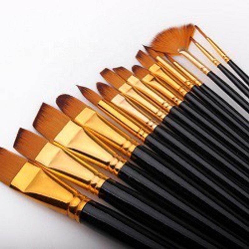 Beauty Hub Decor 12 Professional Round Pointed Tip Nylon Hair Artist Acrylic Paint Brushes  (Black, Golden)