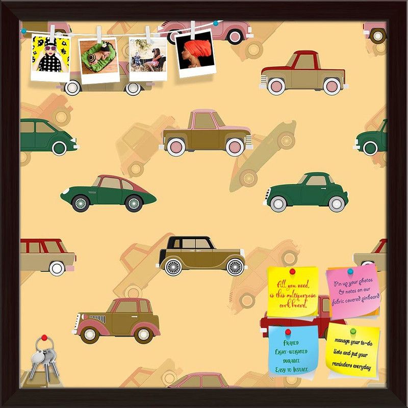 Artzfolio Cute Car Pattern D1 Notice Pin Board Soft Board with Push Pins Cork Bulletin Board  (Dark Brown Frame 12 x 12 inch (30 x 30 cms))