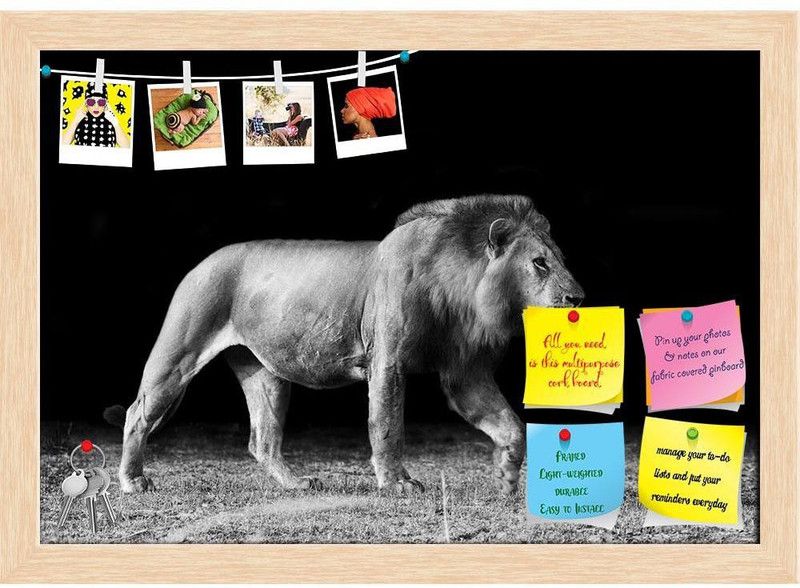 Artzfolio Lion Notice Pin Board Natural Brown Frame 17.1 x 12 inch (43 x 30 cms) Cork Bulletin Board  (Multicolor 17.1 x 12 inch (43 x 30 cms))