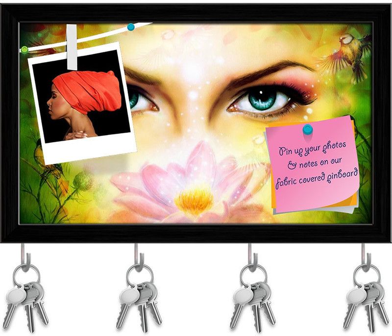 Artzfolio Blue Women Eyes Behind A Blooming Rose Lotus Flower Pinboard Black 13.3x8in Cork Bulletin Board  (Multicolor 13.3 x 8 inch (34 x 20 cms))