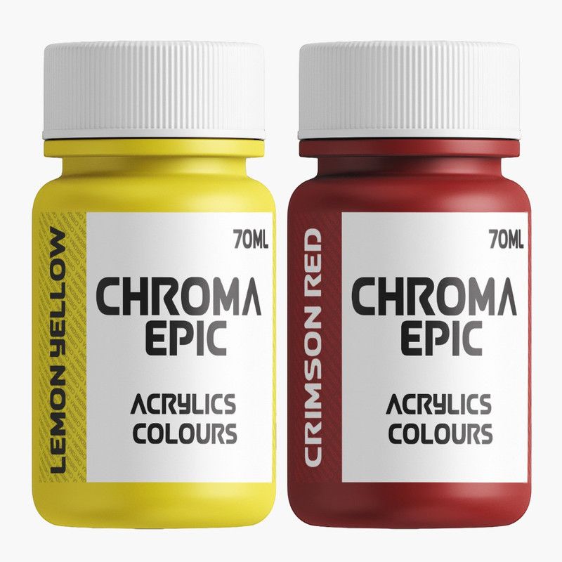 chroma Epic - Lemon Yellow, Crimson red - 70ml Acrlic paint  (Set of 2, Lemon Yellow, Crimson red)