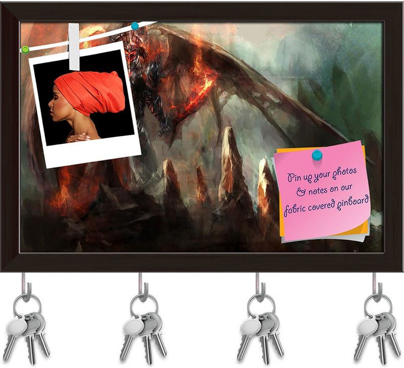 Artzfolio Apocalyptic Flaming Doom Bringer Of Hell Pinboard & Key Hooks Dark Brown12x8in Cork Bulletin Board  (Multicolor 12 x 8 inch (30 x 20 cms))