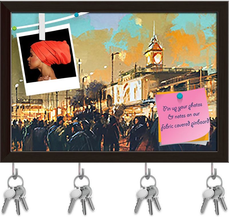 Artzfolio People In A City Park At Sunset Pinboard & Key Holders Dark Brown Frame17.3x12in Cork Bulletin Board  (Multicolor 17.3 x 12 inch (44 x 30 cms))