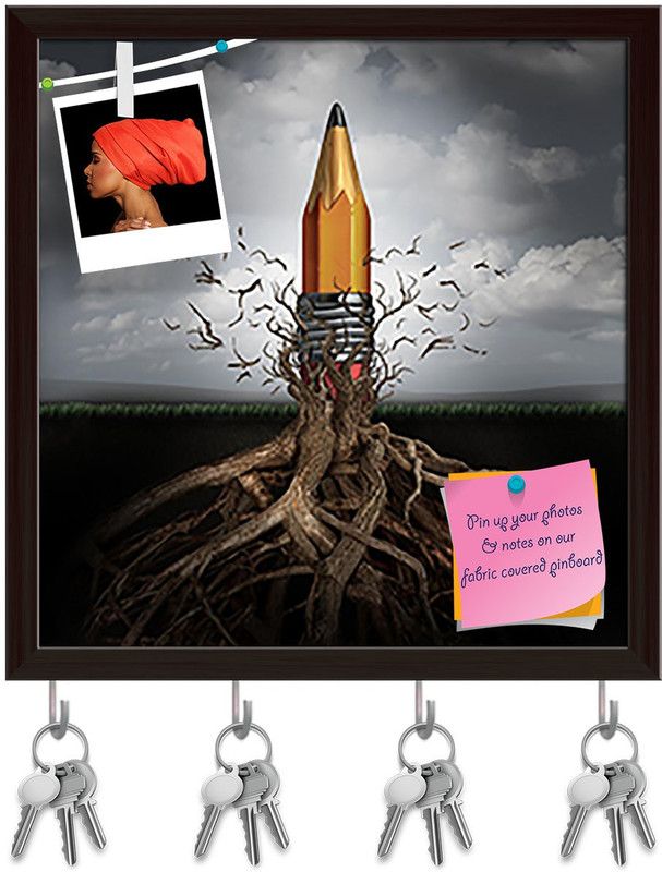 Artzfolio Rise Of Ideas & Innovation As A Pencil Pinboard & Key Hooks Dark Brown16x16.5in Cork Bulletin Board  (Multicolor 16 x 16.5 inch (41 x 42 cms))