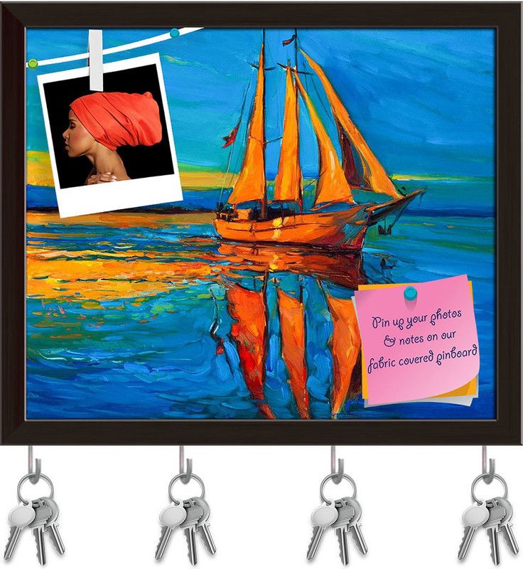 Artzfolio Artwork Of Sailing Ship & Sea Pinboard & Key Holders Dark Brown Frame19x16inch Cork Bulletin Board  (Multicolor 19 x 16 inch (48 x 41 cms))