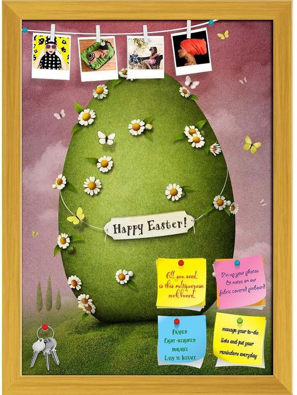 Artzfolio Green Easter Egg Notice Pin Board Golden Frame 16 x 22.2 inch (41 x 56 cms) Cork Bulletin Board  (Multicolor 16 x 22.2 inch (41 x 56 cms))