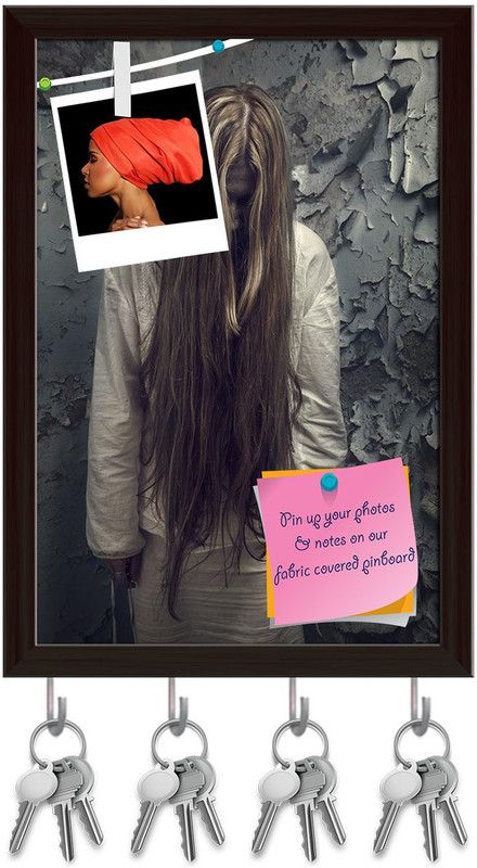 Artzfolio Zombie Girl Pinboard with Key Holder Hooks Dark Brown Frame 8x11.5inch Cork Bulletin Board  (Multicolor 8 x 11.5 inch (20 x 29 cms))