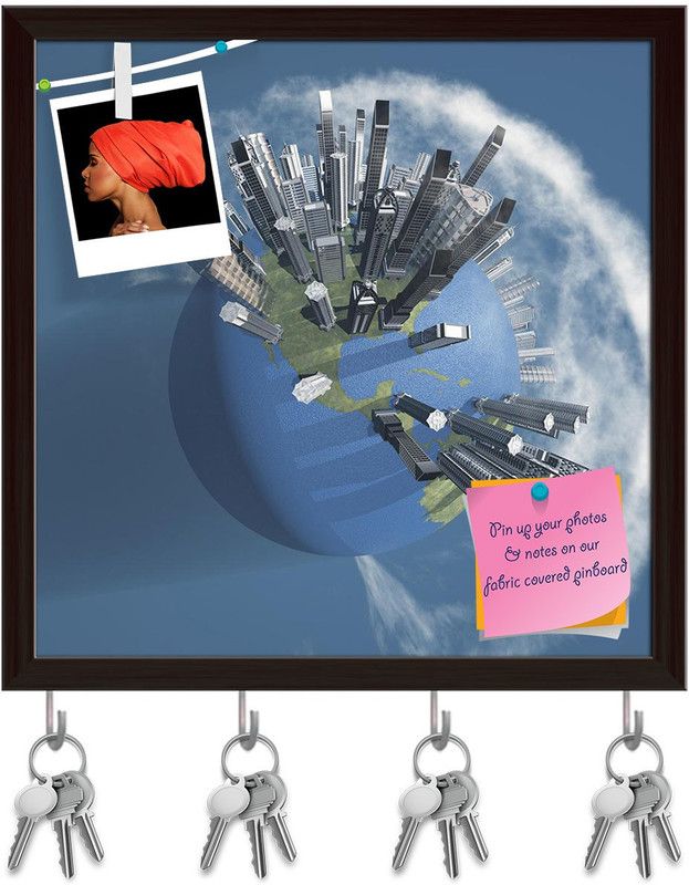 Artzfolio City Earth With Clouds D1 Pinboard with Key Holders Dark Brown Frame8x8inch Cork Bulletin Board  (Multicolor 8 x 8 inch (20 x 20 cms))
