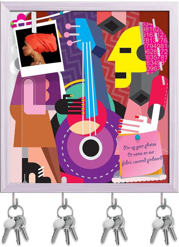 Artzfolio Musicians Vector Art Pinboard with Key Holder Hooks White Frame 16x17.2inch Cork Bulletin Board  (Multicolor 16 x 17.2 inch (41 x 44 cms))