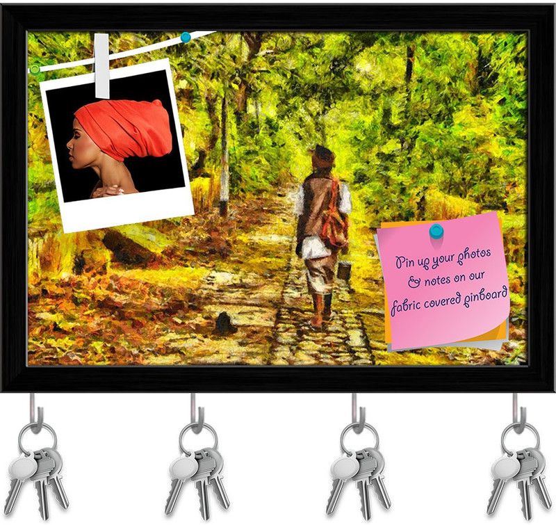 Artzfolio Indian Sadhu Walking Among Jungle Pin Board with Key Hooks Black Frame 8.5x6inch Cork Bulletin Board  (Multicolor 8.5 x 6 inch (22 x 15 cms))
