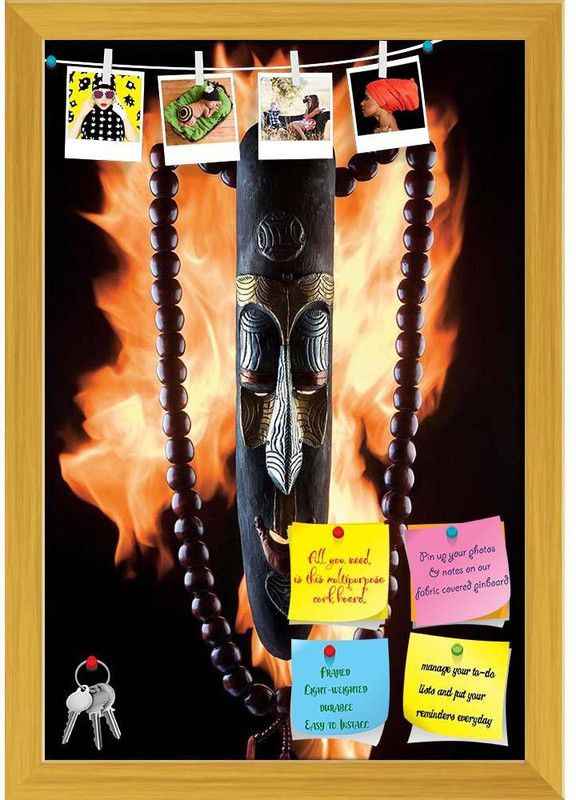 Artzfolio Mask On Fire Notice Pin Board Soft Board with Push Pins Cork Bulletin Board  (Golden Frame 16 x 23.5 inch (41 x 60 cms))