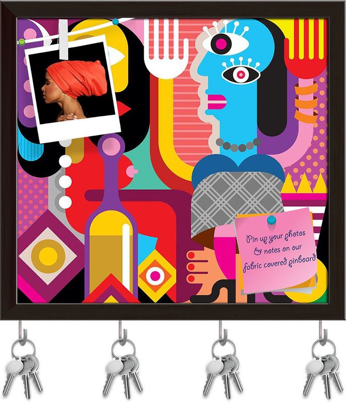 Artzfolio Two Dancing Women Pinboard with Key Holder Hooks Dark Brown Frame 17.4x16inch Cork Bulletin Board  (Multicolor 17.4 x 16 inch (44 x 41 cms))