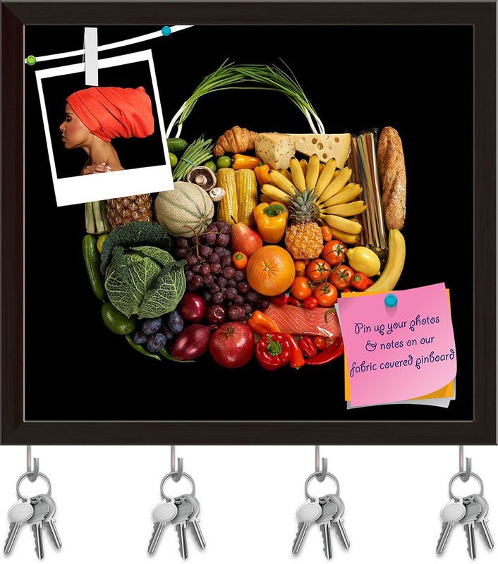 Artzfolio Fruits Photo Pinboard with Key Holder Hooks Dark Brown Frame 18x16inch Cork Bulletin Board  (Multicolor 18 x 16 inch (46 x 41 cms))