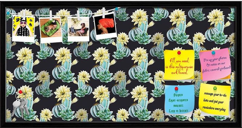 Artzfolio Watercolor Cactus Pattern Notice Pin Board Soft Board with Push Pins Cork Bulletin Board  (Black Frame 24 x 12 inch (61 x 30 cms))