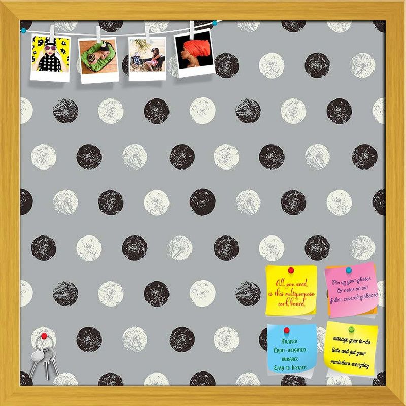 Artzfolio Watercolor Abstract Polka Dots Pattern Notice Pin Soft Board with Push Pins Cork Bulletin Board  (Golden Frame 24 x 24 inch (61 x 61 cms))