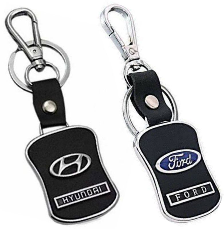 Jainsburys Combo of Hyundai & Ford Logo Leather Hook Keychain & Best Quality Keychain Key Chain