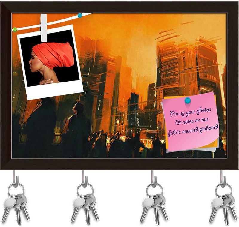 Artzfolio People In A City Park At Night Pinboard & Key Holders Dark Brown Frame17.4x12in Cork Bulletin Board  (Multicolor 17.4 x 12 inch (44 x 30 cms))