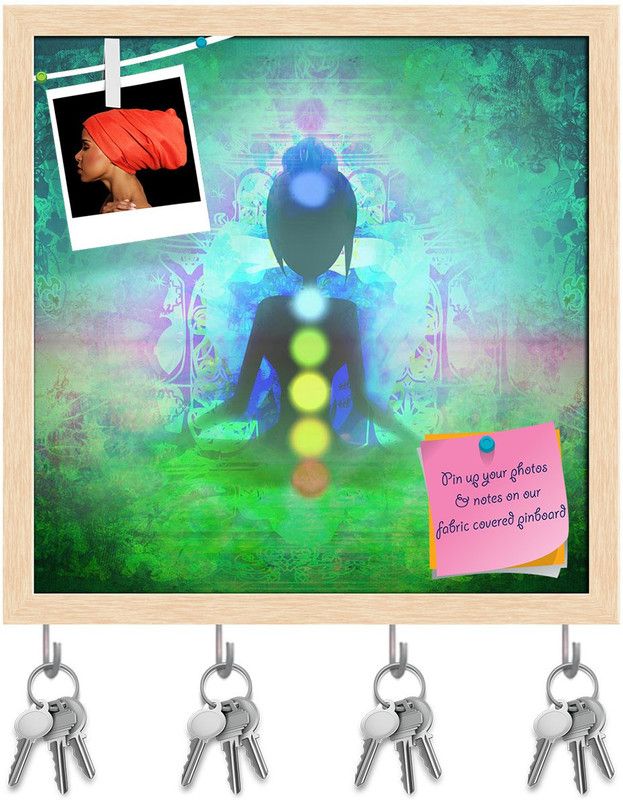 Artzfolio Yoga Lotus Pose D9 Pinboard with Key Holders Natural Brown Frame16x16.1inch Cork Bulletin Board  (Multicolor 16 x 16.1 inch (41 x 41 cms))