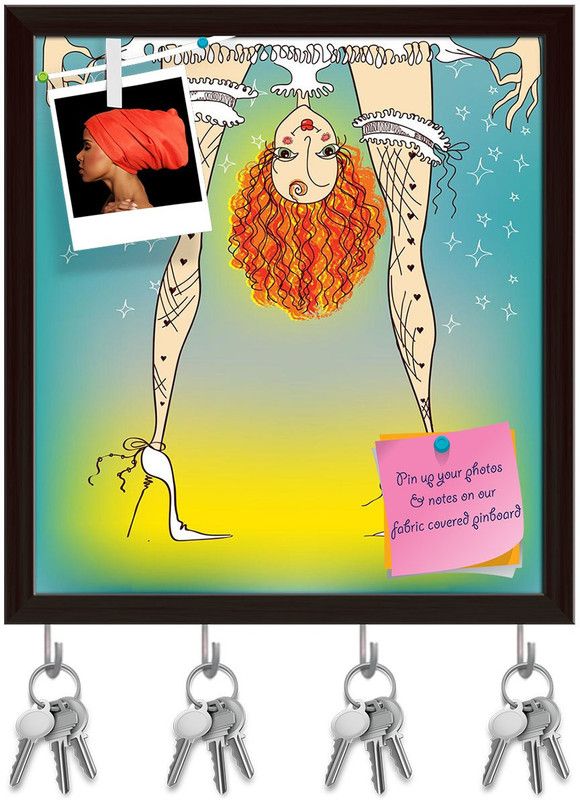 Artzfolio Woman In Stockings Pinboard with Key Holder Hooks Dark Brown Frame 10x10.9inch Cork Bulletin Board  (Multicolor 10 x 10.9 inch (25 x 28 cms))