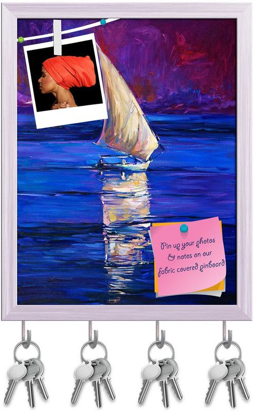 Artzfolio Artwork Of Sail Ship & Sea D6 Pinboard with Key Holders White Frame12x15.4inch Cork Bulletin Board  (Multicolor 12 x 15.4 inch (30 x 39 cms))