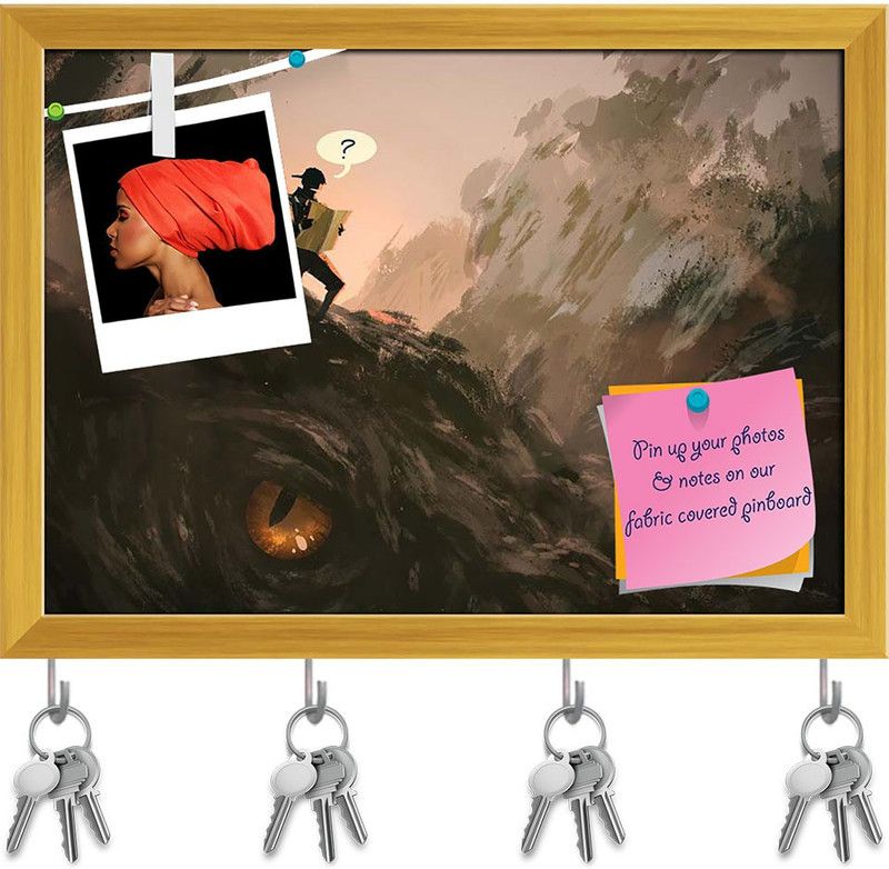 Artzfolio Lost Hiker With Backpack Looking At Map Pinboard & Key Hooks Golden 8.1x6inch Cork Bulletin Board  (Multicolor 8.1 x 6 inch (21 x 15 cms))