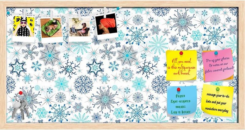 Artzfolio Christmas Snowflakes Notice Pin Board Natural Brown Frame 24x12 inch (61x30 cms) Cork Bulletin Board  (Natural Brown Frame 24 x 12 inch (61 x 30 cms))