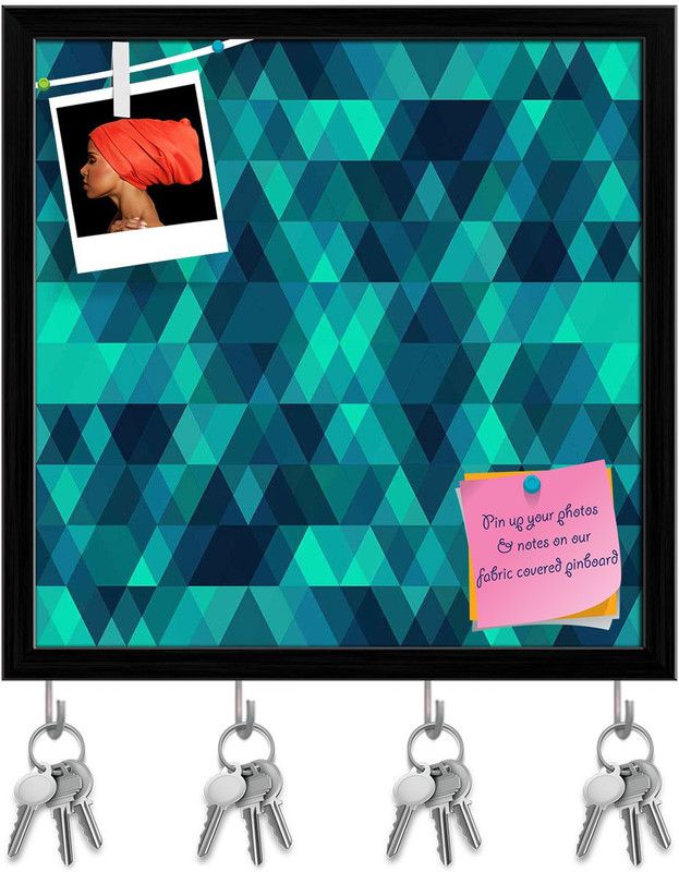 Artzfolio Creative Triangles Pin Board with Key Holders Black Frame 8x8inch (20x20cms) Cork Bulletin Board  (Multicolor 8 x 8 inch (20 x 20 cms))