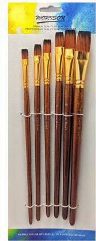 worisonn izone Paint Brushes for Professional Artist - Flat Shaders (Size - 2, 4, 6, 8, 10, 12) (Set of 6, Brown)  (Set of 6, Brown)